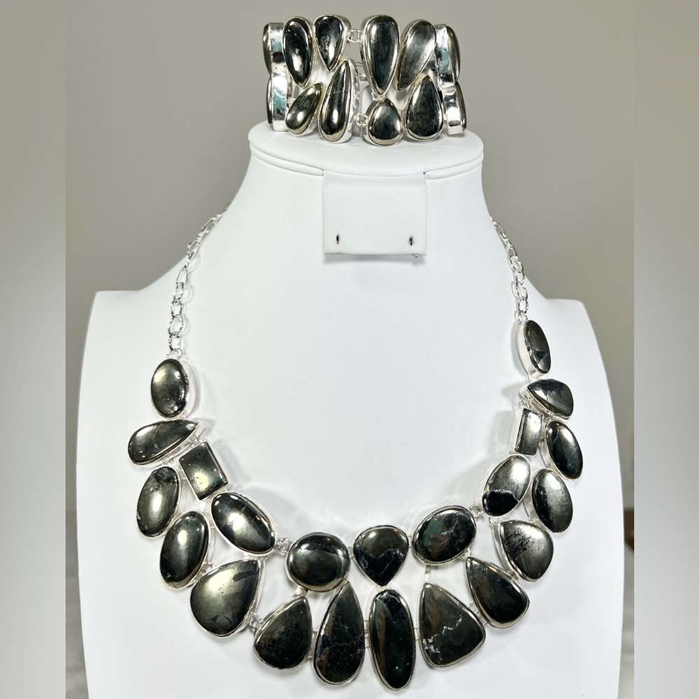 Apache Pyrite 925 “Fools Gold” Large Gemstone Necklace & Bracelet